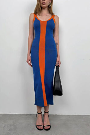 Çift Renk Yırtmaç Detay Elbise