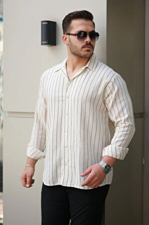 Erkek çizgili Keten Gömlek