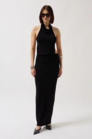 Parlak Kumaş Maxi Etek