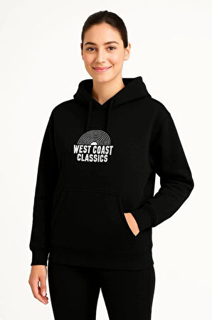 Üç İplik Kapüşonlu Ön Ve Arka Baskılı weathirt Hoodie  iyah