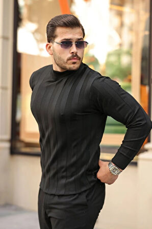 Erkek Yarım Balıkçı Yaka Kabartma Desenli Triko