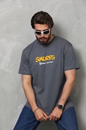 Unisex Basic Bisiklet Yaka Oversize Thirt  Füme