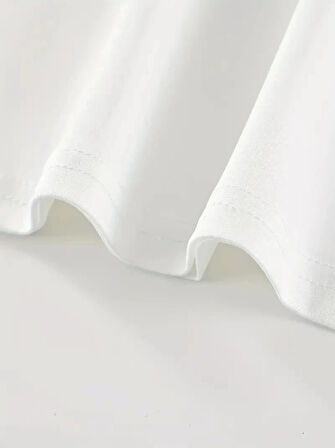 New York Baskılı Oversize Bisiklet Yaka Tshirt  Beyaz