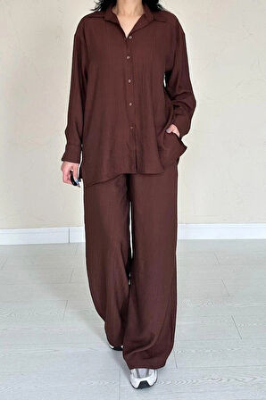 Kahverengi Alice Gömlek Ve Bol Kesim Pantolon Takım