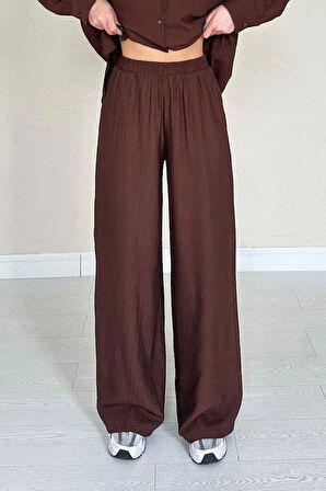 Kahverengi Alice Gömlek Ve Bol Kesim Pantolon Takım