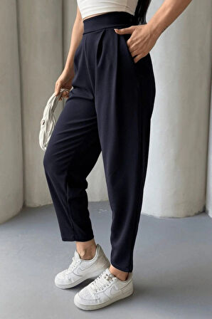 Kadın Scuba Krep Likralı Yan Fermuarlı Lastikli Harem Pantolon