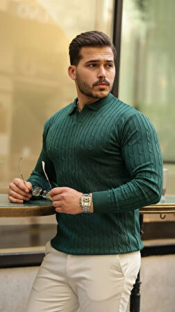 Erkek Saç örgü Desen Uzun Kollu Triko