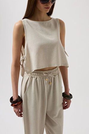 Yandan Bağlamalı Crop Bluz