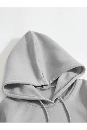 Erkek Düz Kapüşonlu weat  Boyalı Gri