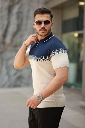 Erkek Hemşire Yaka çift Renk Kısa Kollu Tişört