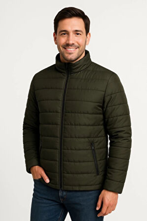 Erkek Bomber ont Ceket – u İtici Kumaş, Kapitone Astarlı, Fermuarlı, Kışlık  Haki