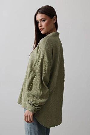 Çizgili Uzun Kol Gömlek  Haki