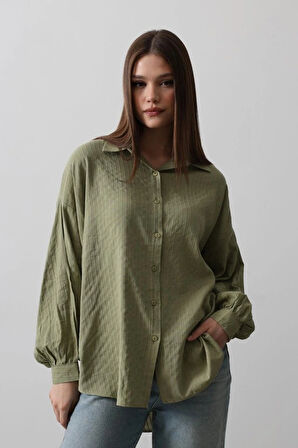 Çizgili Uzun Kol Gömlek  Haki