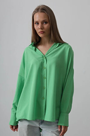 Geniş Manşet Detaylı Gömlek  A.Yeşil