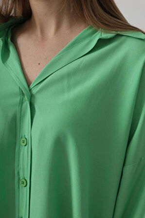 Geniş Manşet Detaylı Gömlek  A.Yeşil