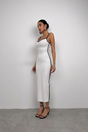 Biye Detay Askılı Kalp Yaka Elbise