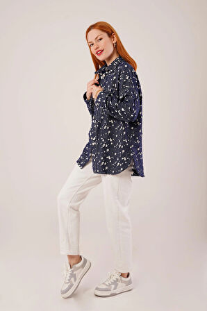 Eskitme Görünümlü Denim avi Gömlek