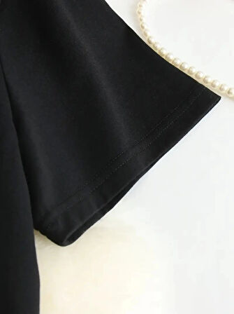 Baskılı Oversize Bisiklet Yaka Tshirt  iyah