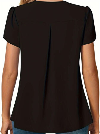 Kısa Kollu V Yaka Sandy Bluz