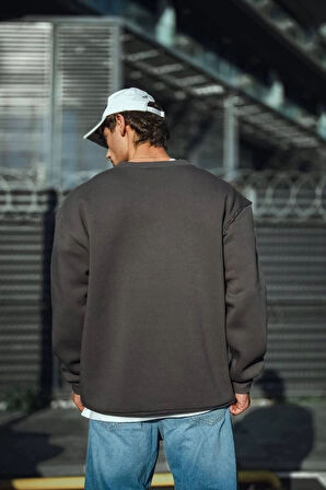 Kışlık Bisiklet Yaka Üç İplik Basic weathirt  Antrasit