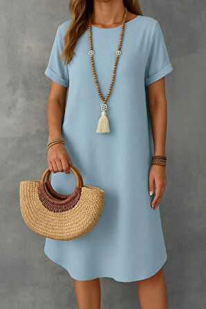 Kadın Kısa Kollu Kayık Yaka Bürümcük Elbise