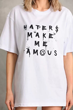 Unisex Baskılı Oversize Thirt  Beyaz