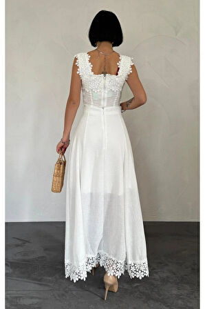 Beyaz Güpürlü Crop Ve Etek Takım