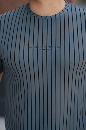 Erkek Dikey çizgili Ottoman Kumaş Kısa Kollu Tshirt