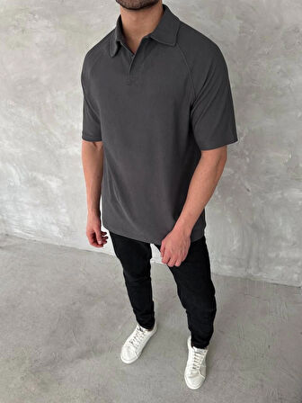 Yakalı Patlı Kısa Kol Tshirt  Antrasit