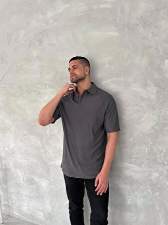 Yakalı Patlı Kısa Kol Tshirt  Antrasit