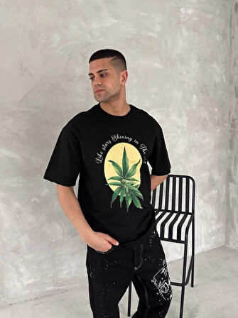 Ön Ve Arka Baskılı Oversize Bisiklet Yaka Tshirt iyah