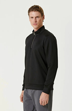 Unisex Uzun Kol Yarım Farmuarlı Yakalı Basic weathirt  iyah