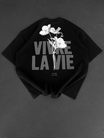 Baskılı Oversize Bisiklet Yaka Tshirt  iyah