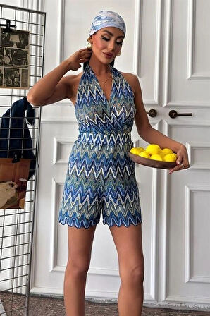 Zikzak Desenli Multi Renk Geçişli Mini Tulum 1365