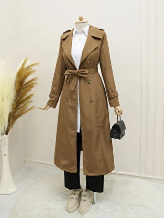 Astarlı Kemerli Trenckot Taba