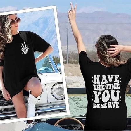 Bisiklet Yaka Kısa Kol Baskılı Tshirt  iyah