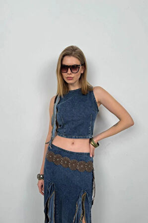 Fırfır Detay Denim Bluz