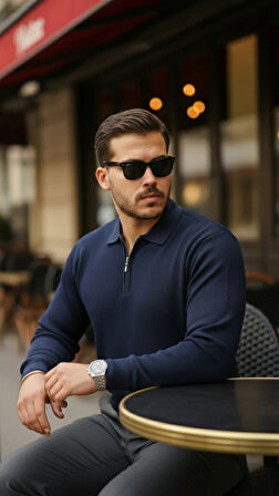 Erkek Selanik örme Yakalı Uzun Kollu Triko