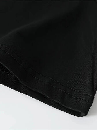 Baskılı Oversize Bisiklet Yaka Tshirt  iyah