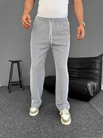 u Yolu Çizgili Cepli Pantalon  Gri