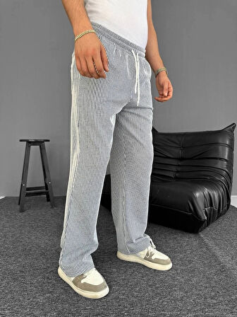 u Yolu Çizgili Cepli Pantalon  Gri