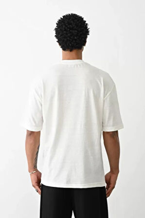 Unisex Baskılı Oversize Thirt  Beyaz