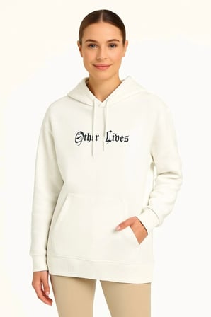 Üç İplik Kapşonlu ön Ve Arka Baskılı weathirt Hoodie Beyaz