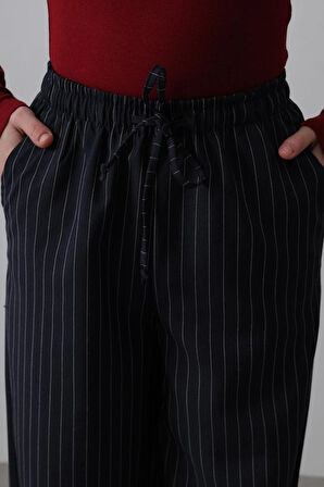 Beli Lastikli Bol Paça Pantolon  LacivertBeyaz
