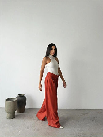 PALAZZO PANTOLON KUAŞ KEER DETAYLI  Kiremit