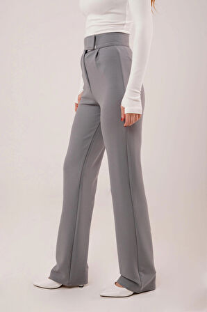 Cırt Kapama Detaylı Gri Pantolon