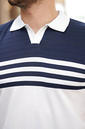 Erkek çizgi Desenli Yakalı Kısa Kollu Tshirt