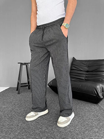 u Yolu Çizgili Cepli Pantalon  iyah