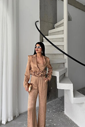 JAKARI BUZU TAARI DETAYI CEKETPANTOONBUZ 3 Ü TAKI  Bej