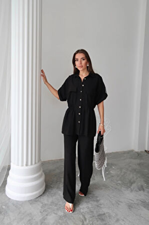 KETEN BEDEN BÜZGÜ DETAYI GÖMEK  PANTOON TAKIM  iyah